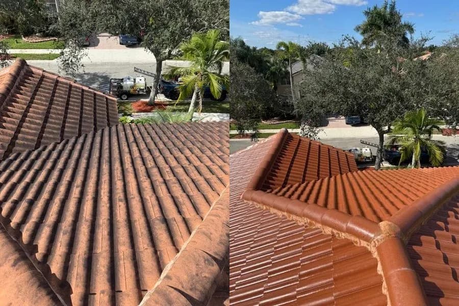 Before and after Roof Cleaning by TitanFlow Exteriors