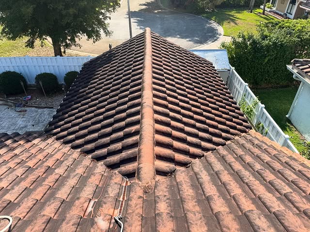 Tile roof before soft wash treatment — TitanFlow Exteriors
